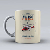 Thumbnail for Leonardo AW189 design on beige ceramic mug, double-side print