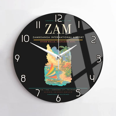 Zamboanga International Airport (ZAM) design on black no frame wall clock