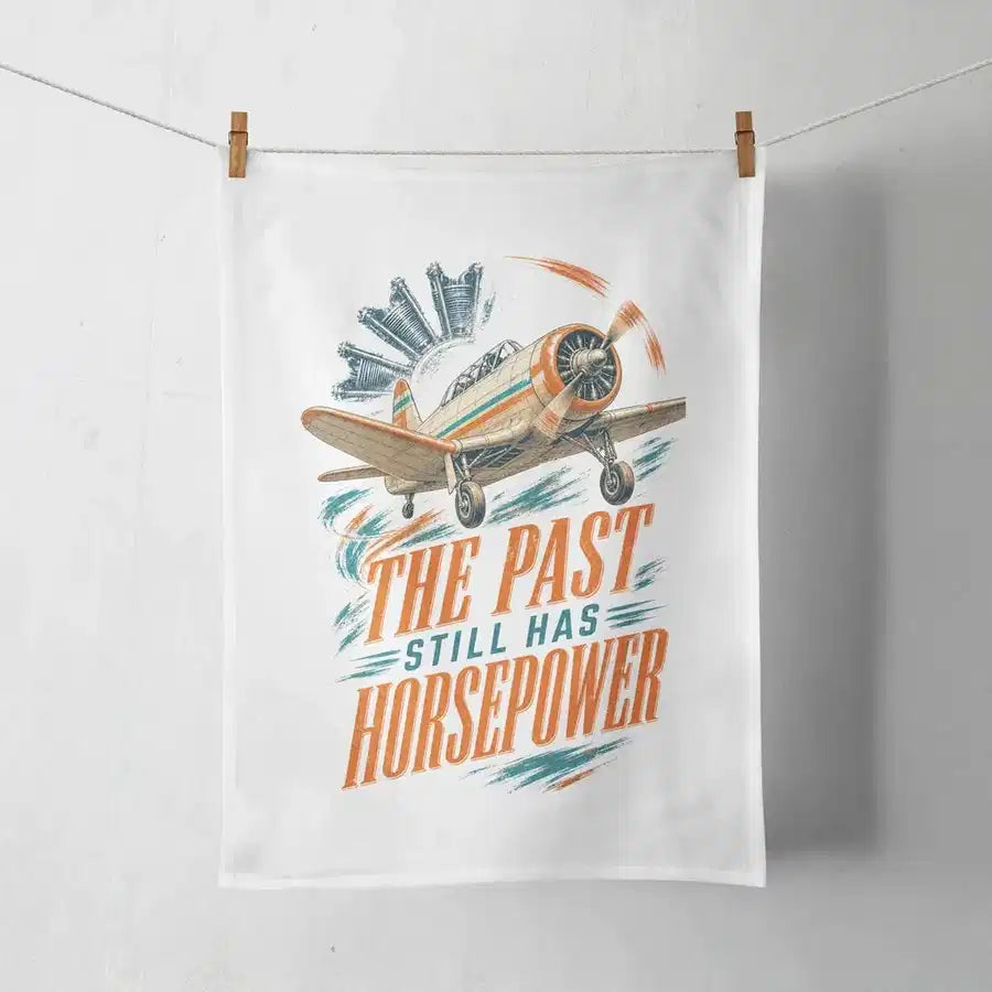 The Past Still Has Horsepower design on white towel