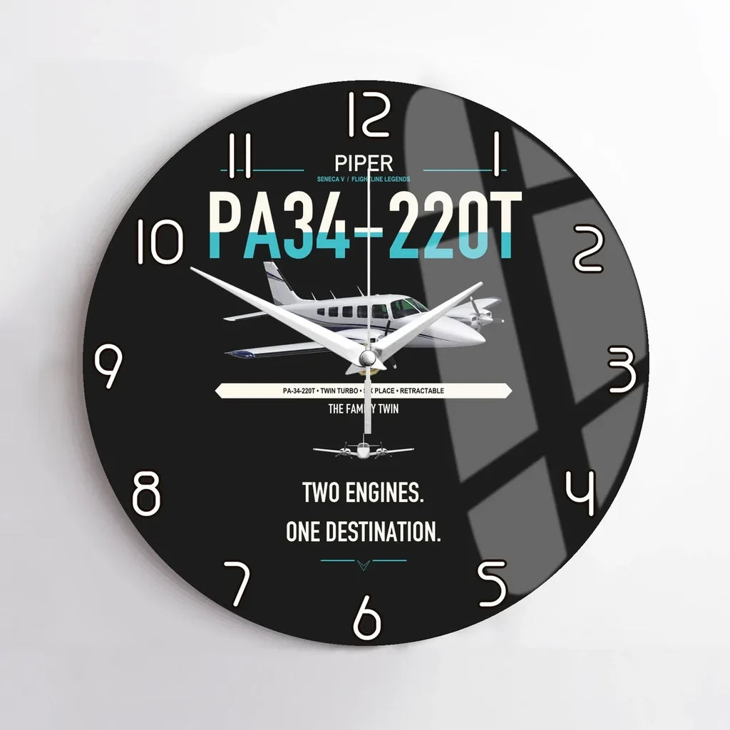 Piper PA-34-220T Seneca V design on black no frame wall clock