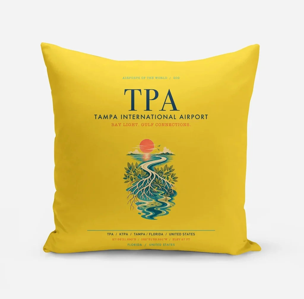 Tampa International Airport (TPA) design on yellow pillow