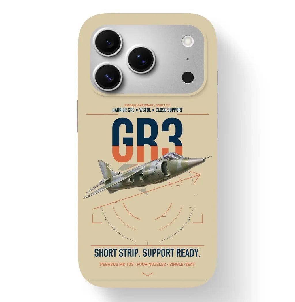 Hawker Siddeley Harrier GR3 design on beige magsafe iphone case, for iPhone 17 Pro