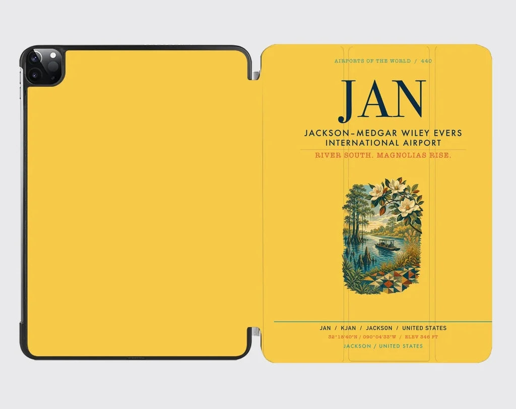 Jackson–Medgar Wiley Evers International Airport (JAN) design on yellow ipad tablet case