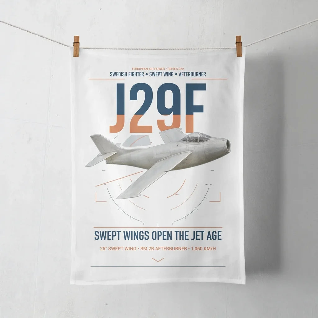 Saab J 29F Tunnan design on white towel