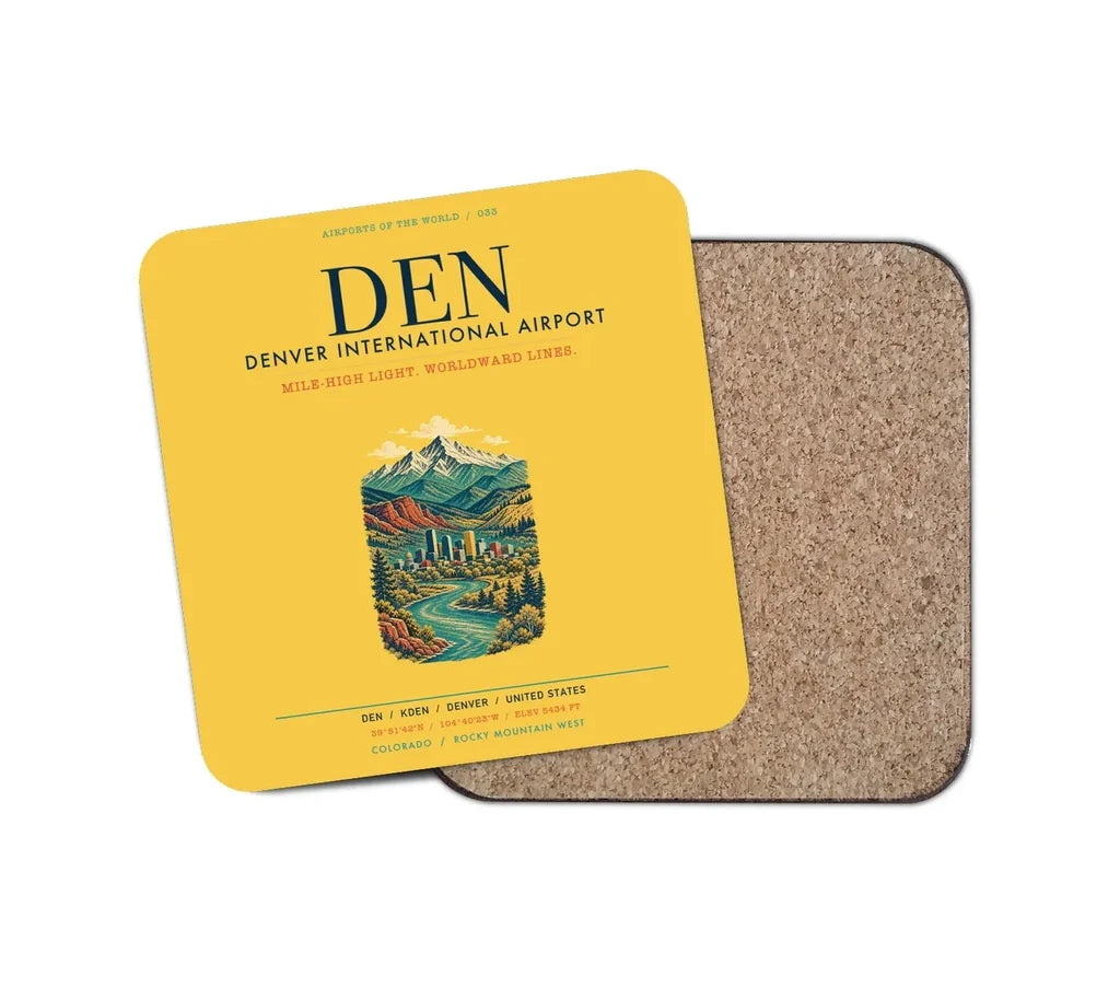 Denver International Airport (DEN) design on yellow 1 piece coaster