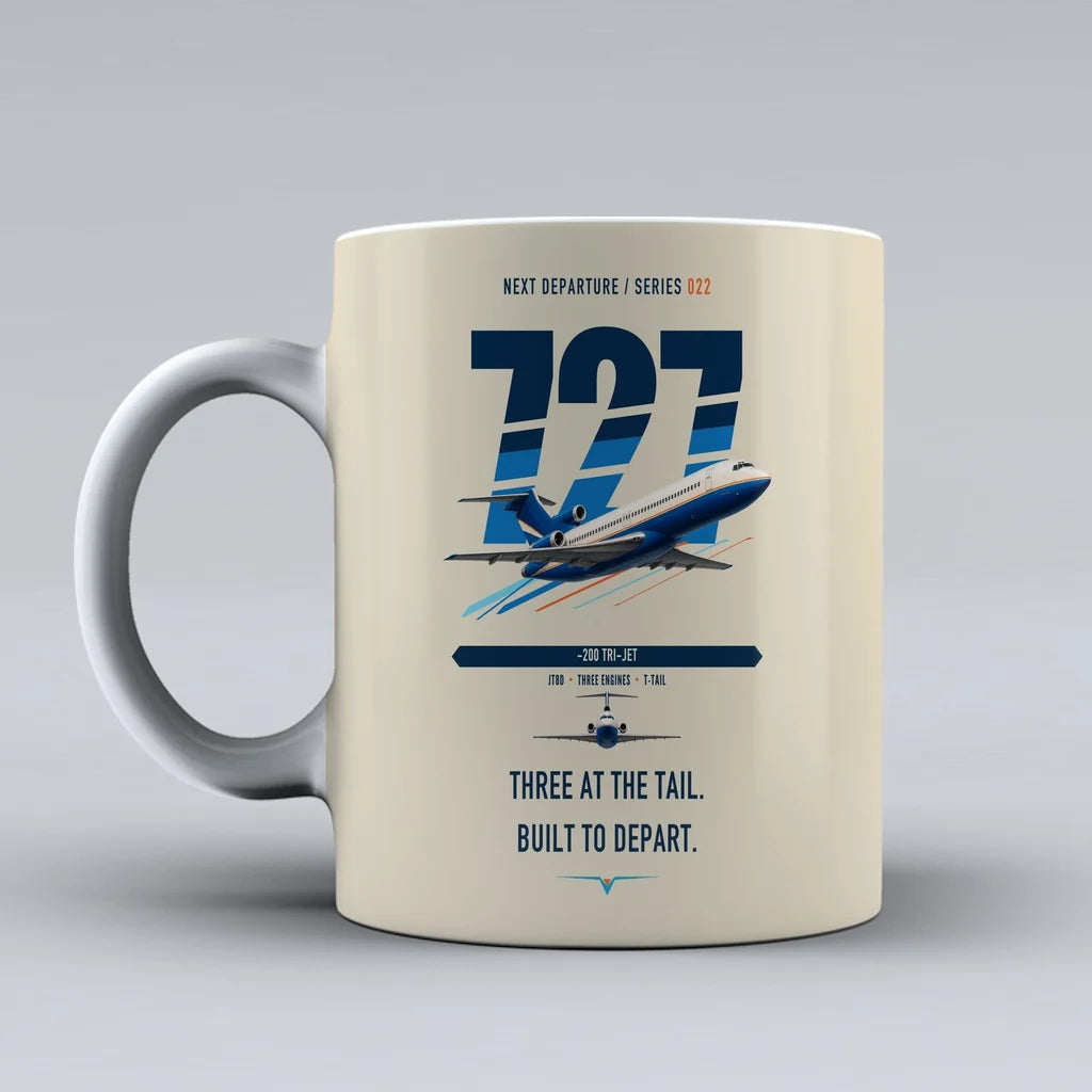 Boeing 727-200 double-side print on beige ceramic mug
