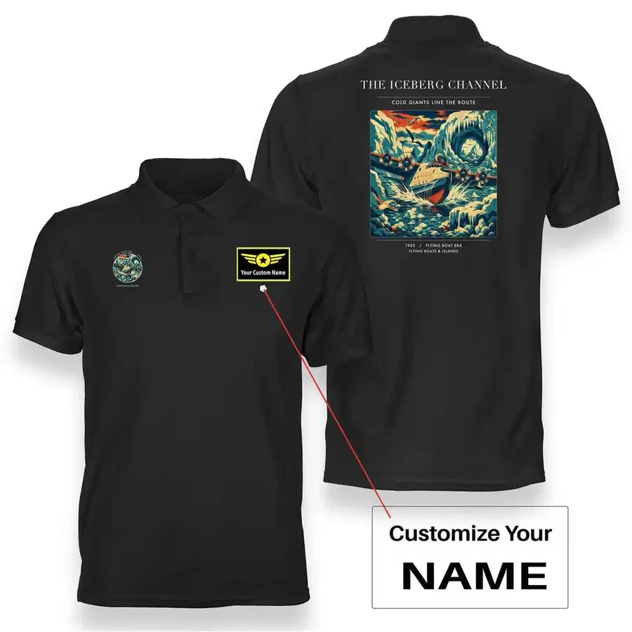 VINTAGE G4276 - The Iceberg Channel - Double-Side Polo T-Shirt design on black+name