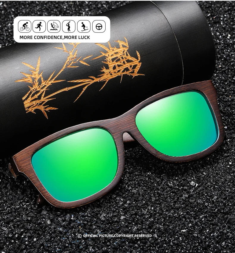 Retro Polarized Wooden Frame Sunglasses - view 2