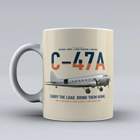Thumbnail for C-47A Skytrain design on beige ceramic mug, double-side print