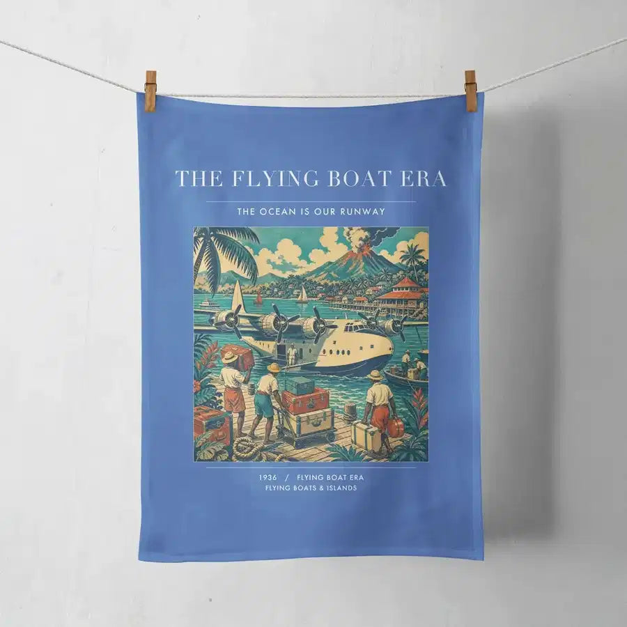 VINTAGE G4055 - The Flying Boat Era - Designed Towels design on blue
