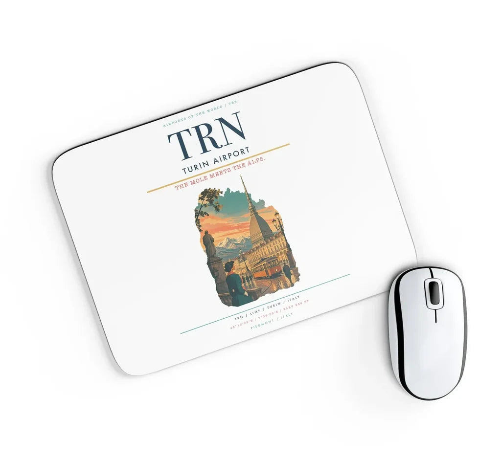 Turin Airport (TRN) design on white rectangle mouse pad