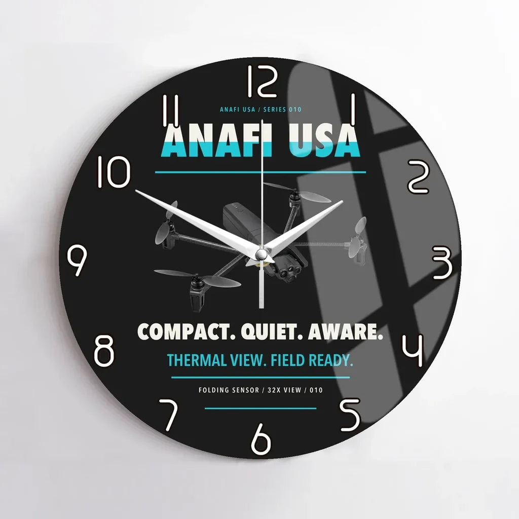 Parrot ANAFI USA design on black no frame wall clock
