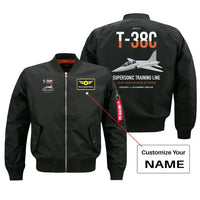 Thumbnail for T-38C Talon design on black+name bomber jacket, double-side print