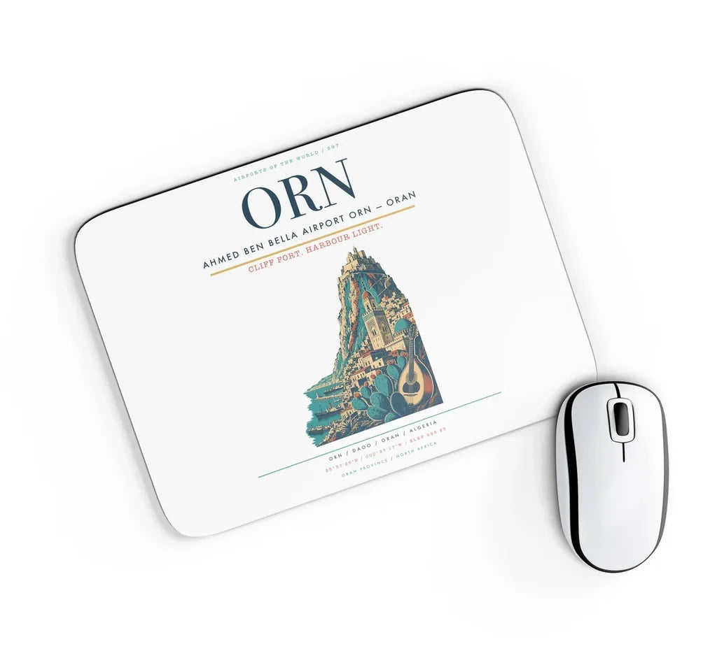 Ahmed Ben Bella Airport (ORN) design on white rectangle mouse pad