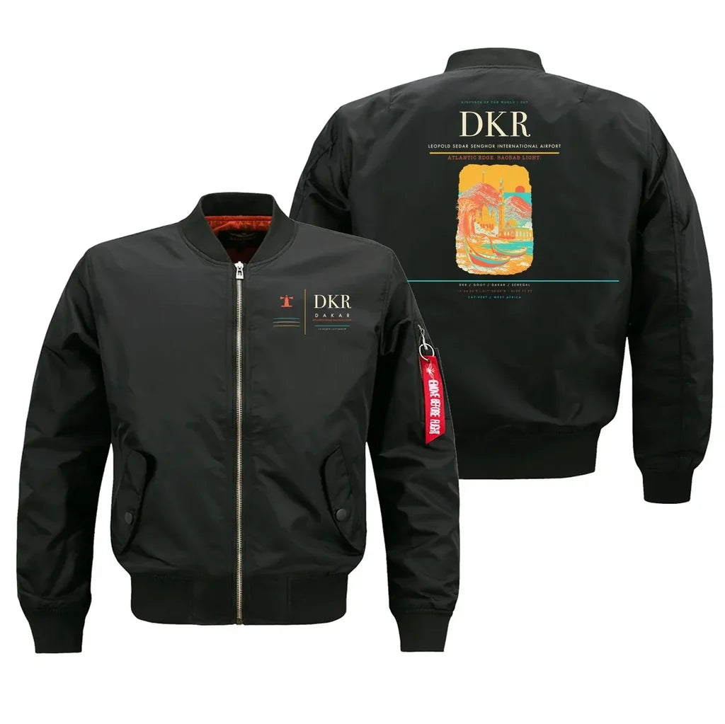 Leopold Sedar Senghor International Airport (DKR) design on black bomber jacket