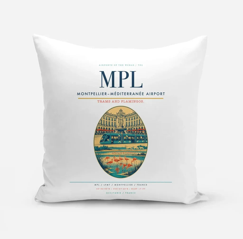 Montpellier–Méditerranée Airport (MPL) design on white pillow