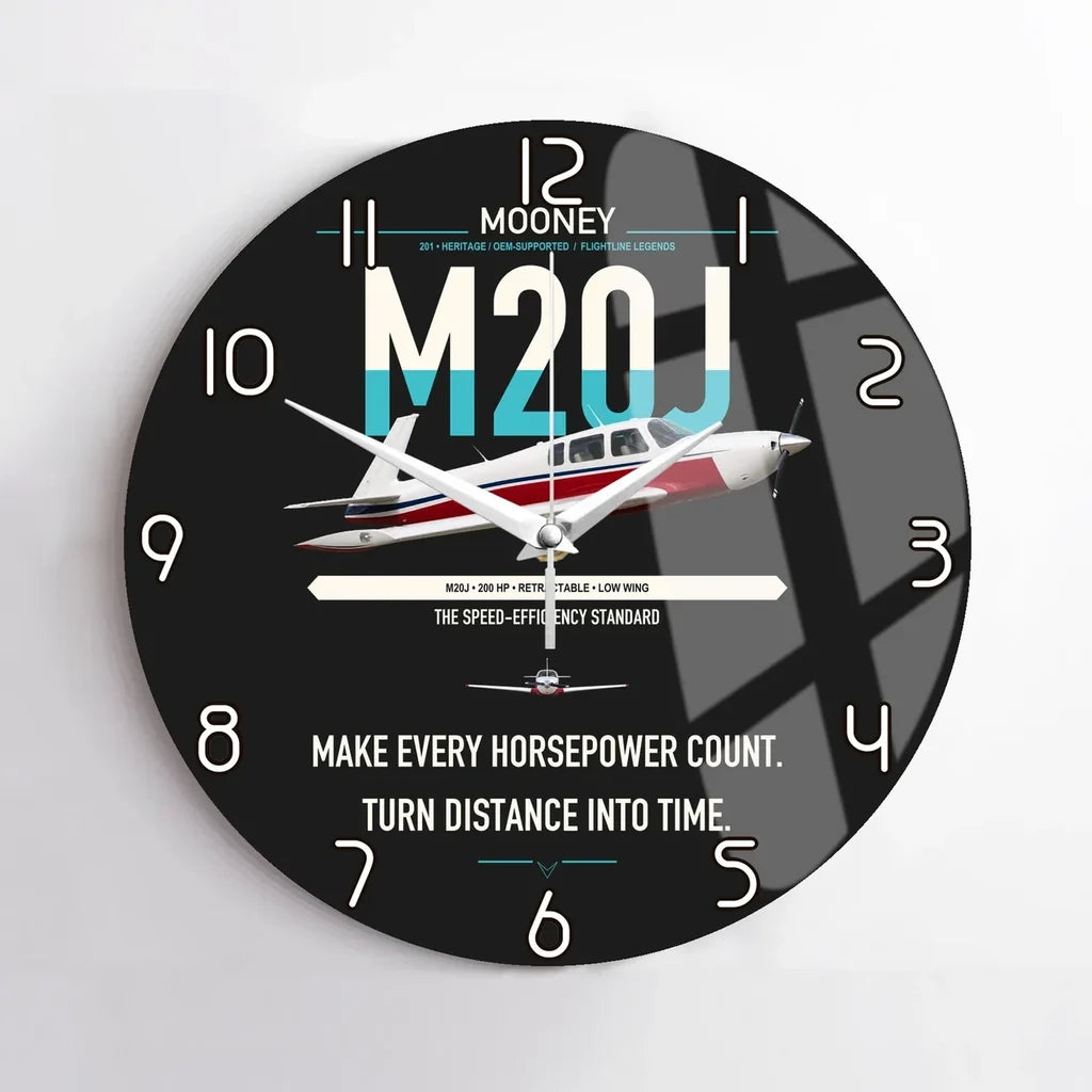 Mooney M20J 201 design on black no frame wall clock