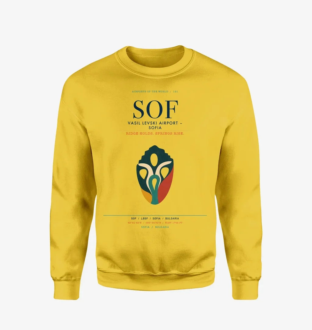 Vasil Levski Airport – Sofia (SOF) design on yellow sweatshirt
