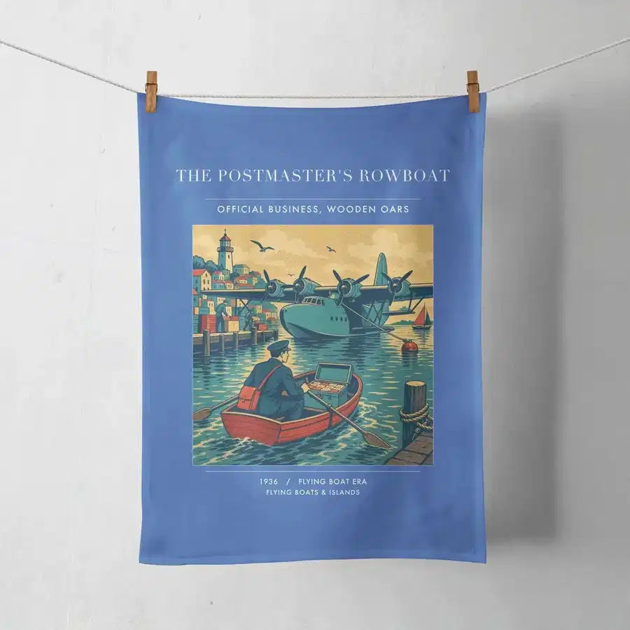 VINTAGE G4278 - The Postmaster's Rowboat - Designed Towels design on blue