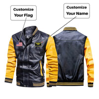 Thumbnail for Customisable Flag & Name Stylish Leather Bomber Jacket - view 2