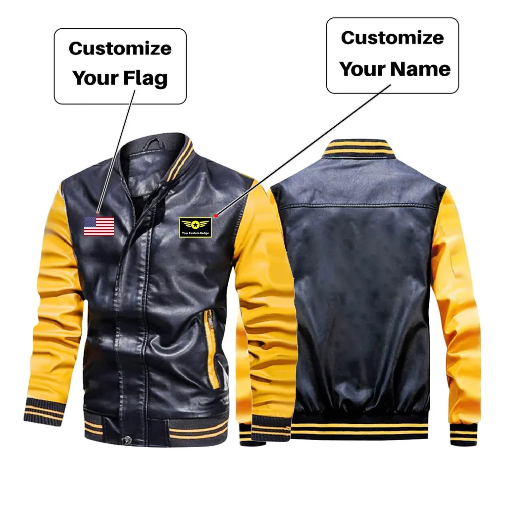 Customisable Flag & Name Stylish Leather Bomber Jacket - view 2
