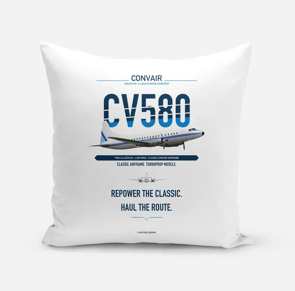 Convair 580 design on white pillow