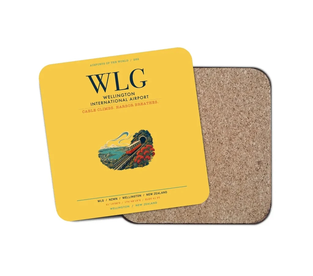 Wellington International Airport (WLG) design on yellow 1 piece coaster