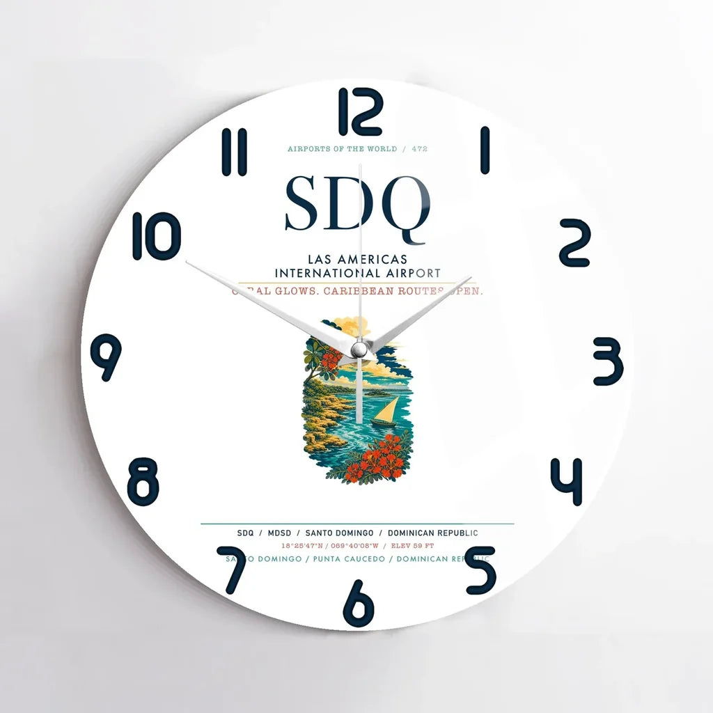 Las Americas International Airport (SDQ) design on white no frame wall clock