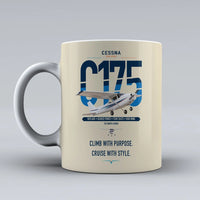Thumbnail for Cessna 175 Skylark design on beige ceramic mug, double-side print