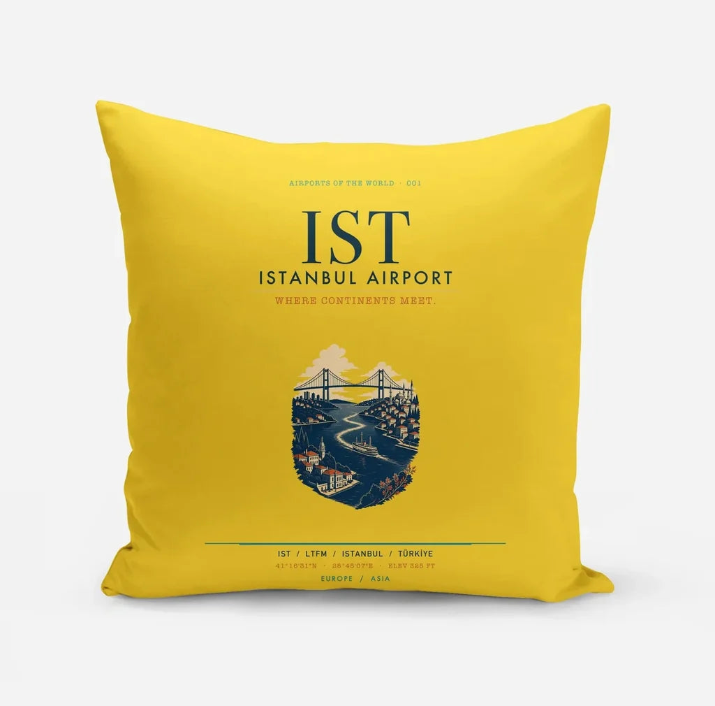 Istanbul Airport (IST) design on yellow pillow