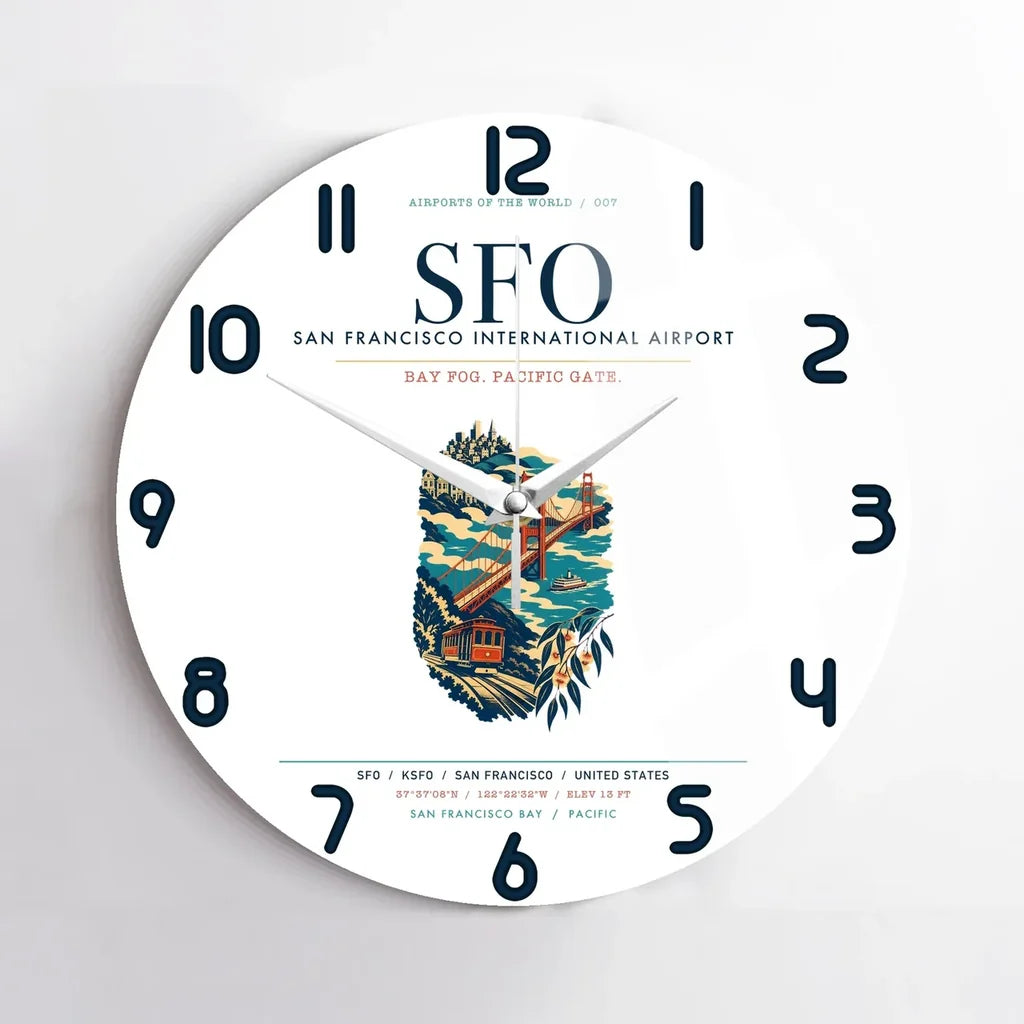 San Francisco International Airport (SFO) design on white no frame wall clock