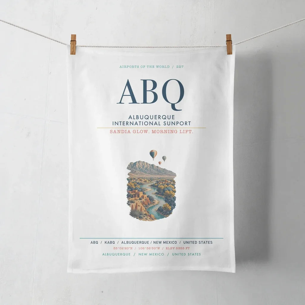 Albuquerque International Sunport (ABQ) design on white towel