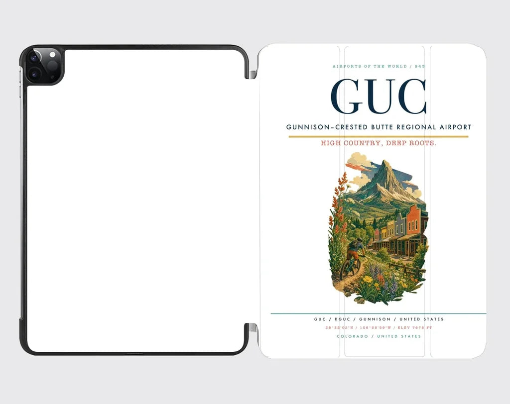 Gunnison–Crested Butte Regional Airport (GUC) design on white ipad tablet case