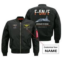 Thumbnail for F-5N F Adversary design on black+name bomber jacket, double-side print