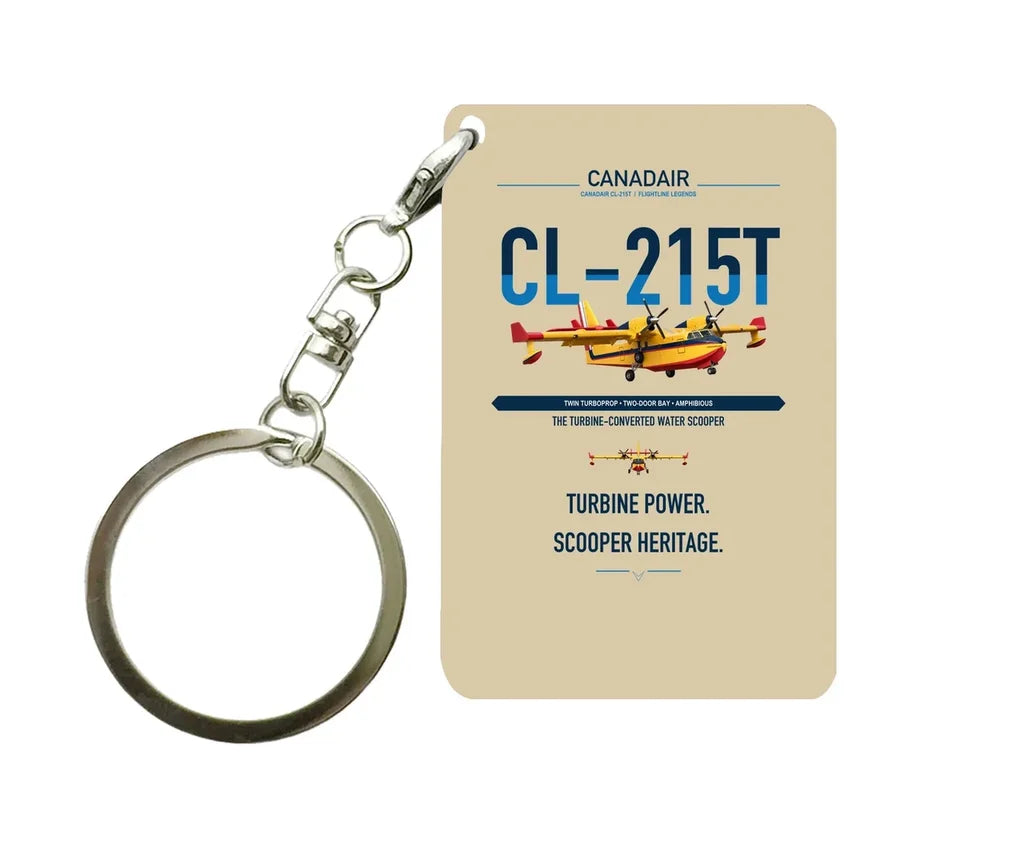Canadair CL-215T design on beige designed key chain, double-side print