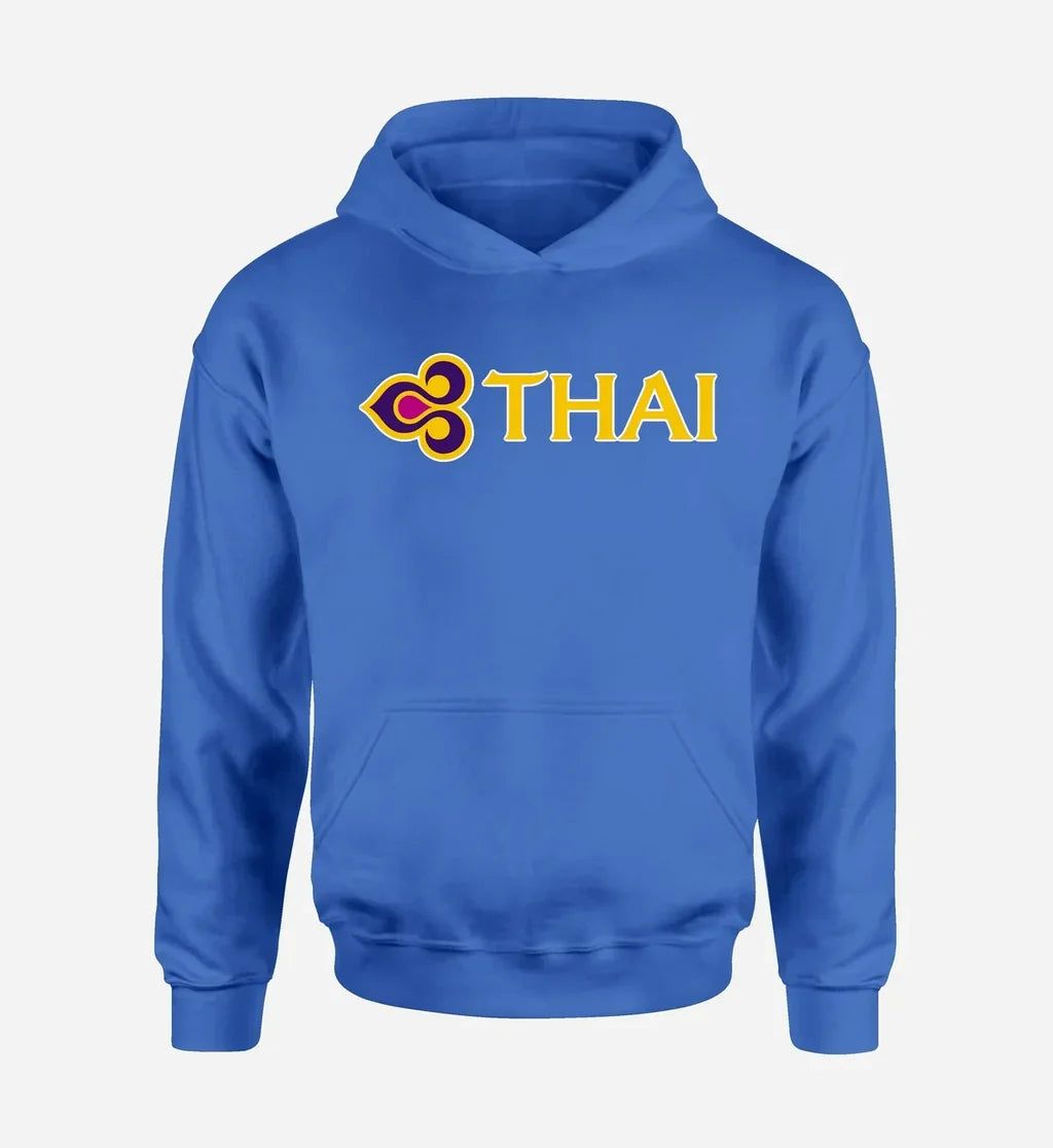 Thai Airways logo printed on blue hoodie