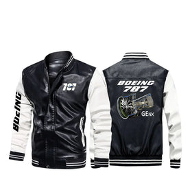 Boeing 787 & GENX Engine Stylish Leather Bomber Jackets