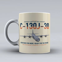 Thumbnail for C-130J-30 Super Hercules design on beige ceramic mug, double-side print