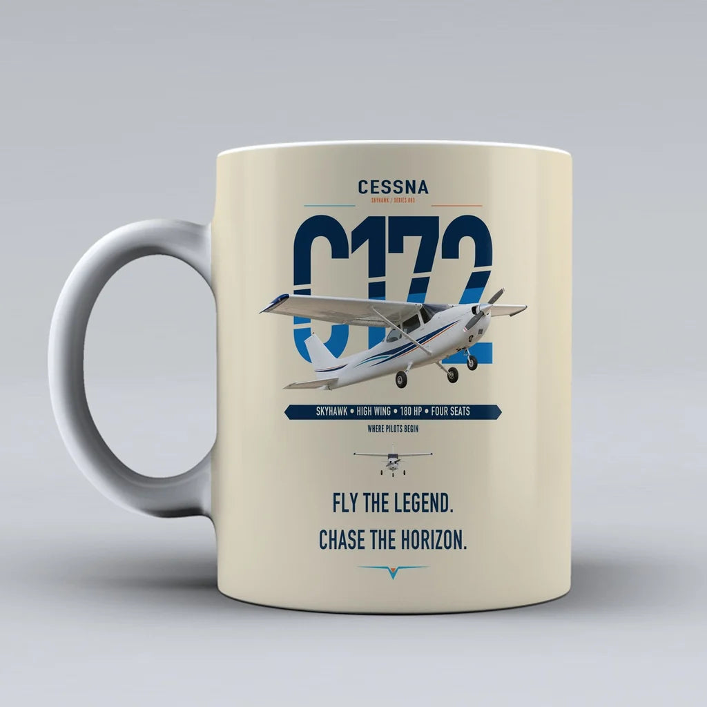 Cessna 172 Skyhawk design on beige ceramic mug, double-side print