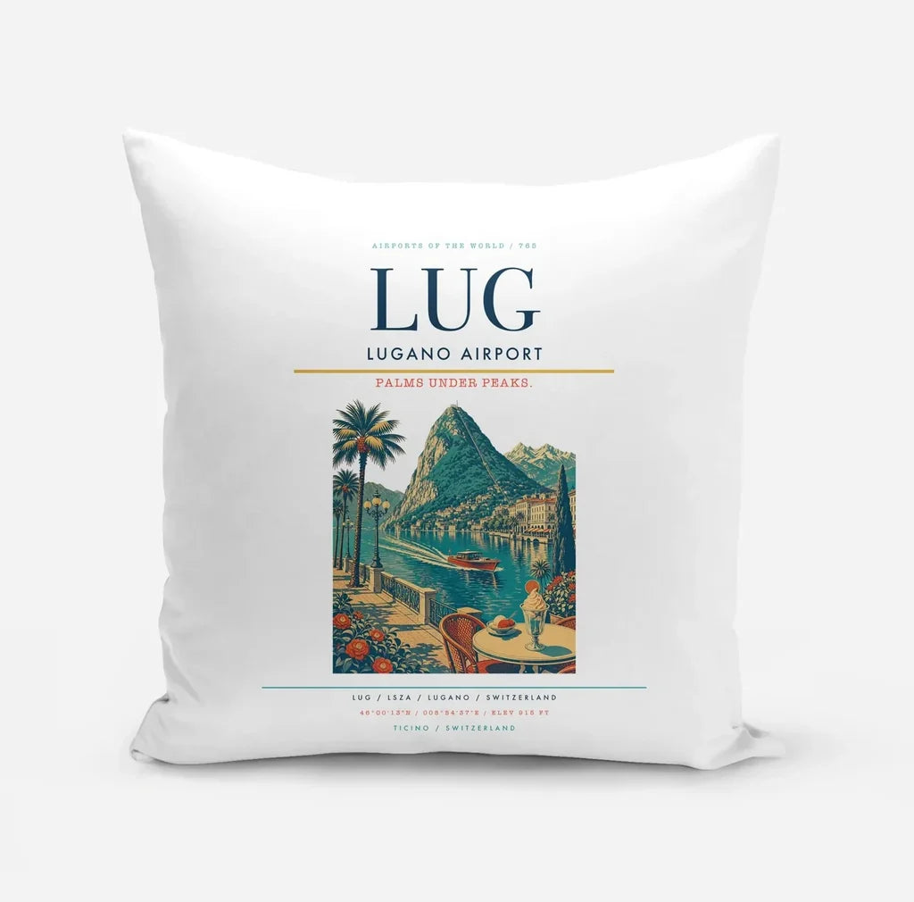 Lugano Airport (LUG) design on white pillow