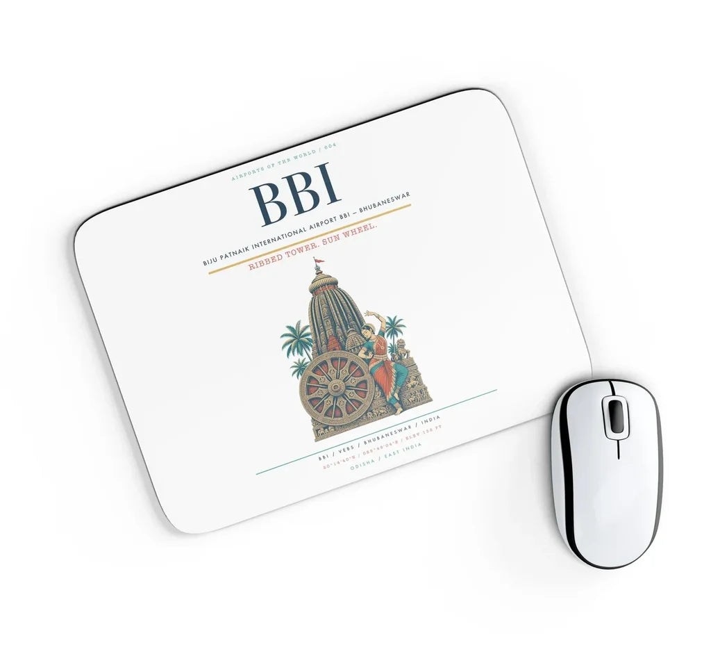 Biju Patnaik International Airport (BBI) design on white rectangle mouse pad