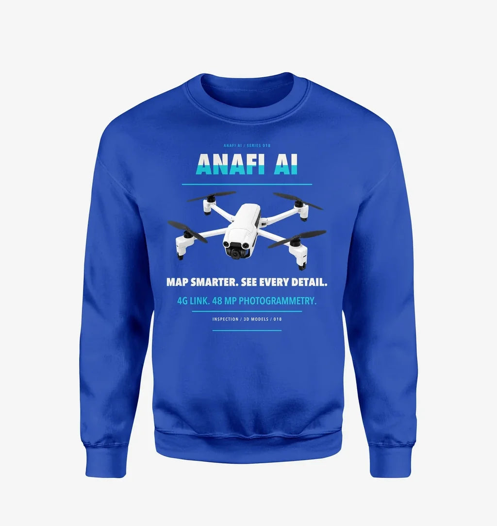 Parrot ANAFI Ai design on blue sweatshirt