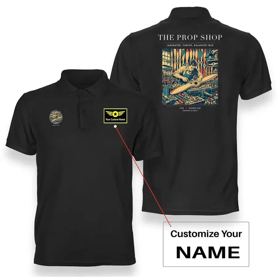 VINTAGE G4169 - The Prop Shop - Double-Side Polo T-Shirt design on black+name