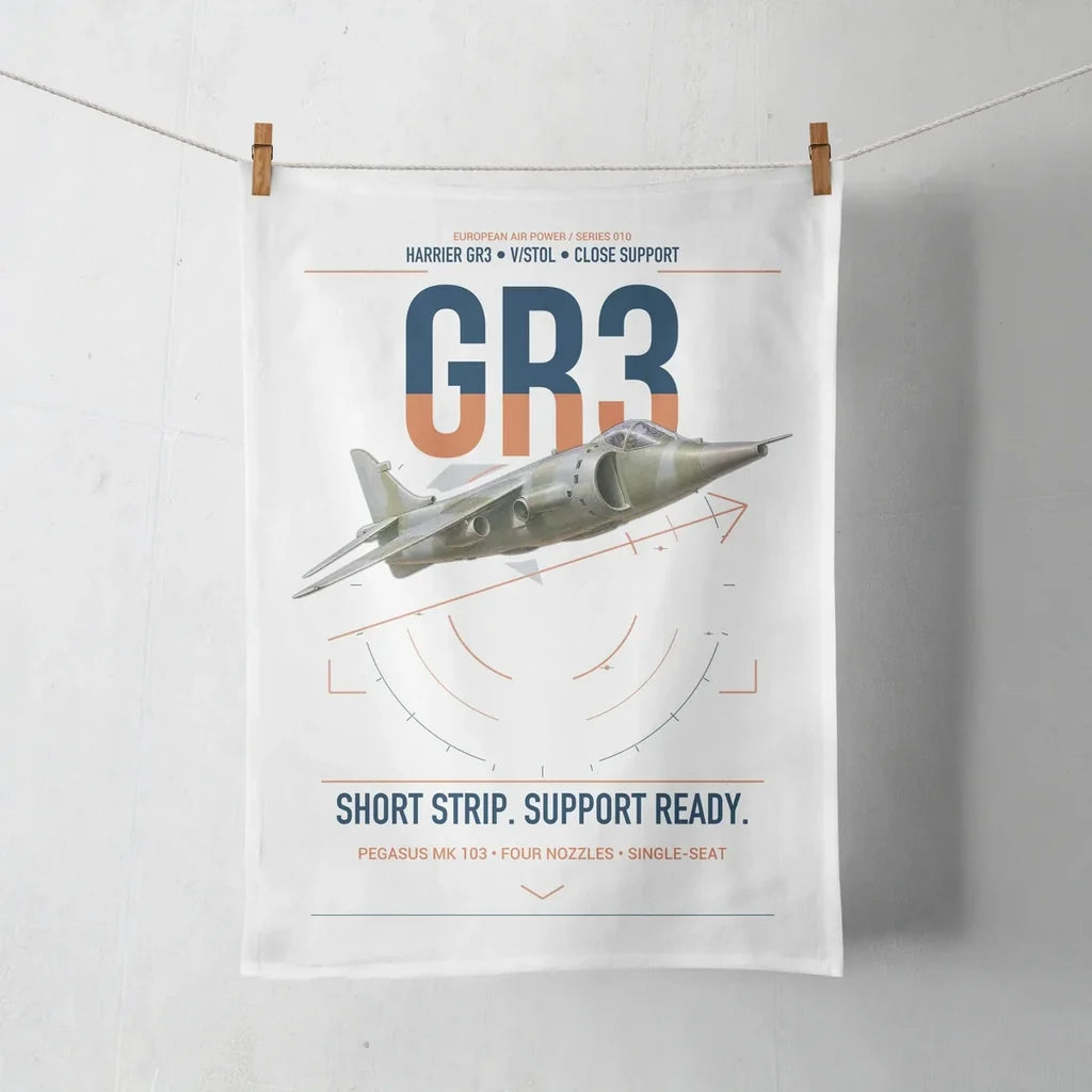 Hawker Siddeley Harrier GR3 design on white towel