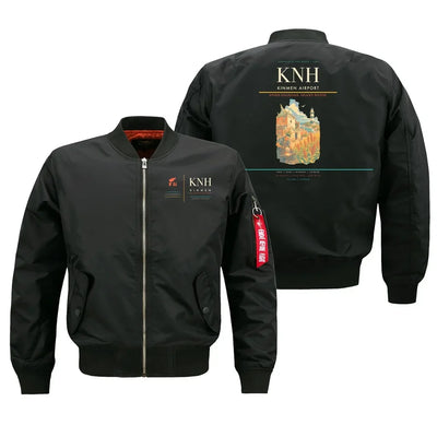 Kinmen Airport (KNH) design on black bomber jacket