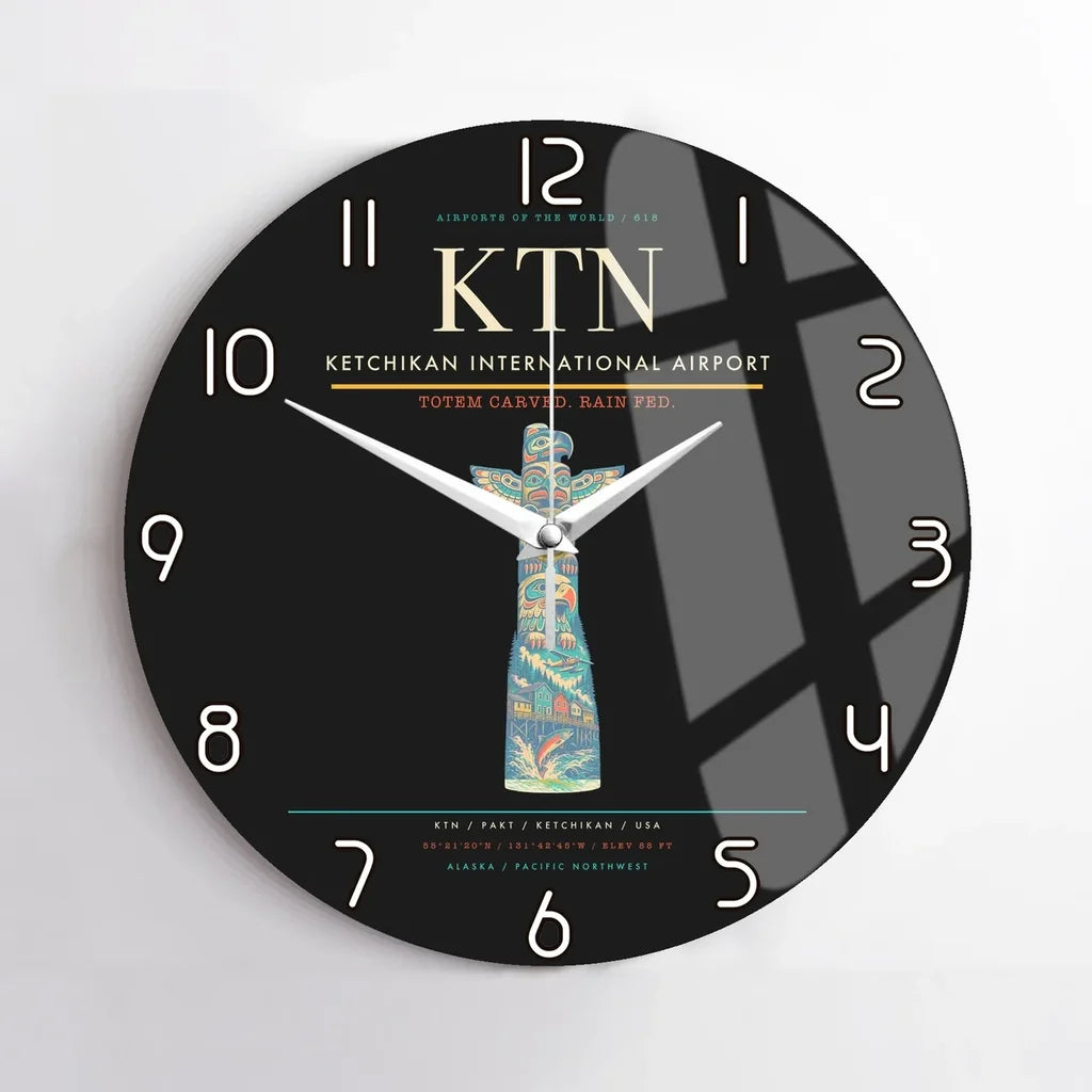 Ketchikan International Airport (KTN) design on black no frame wall clock