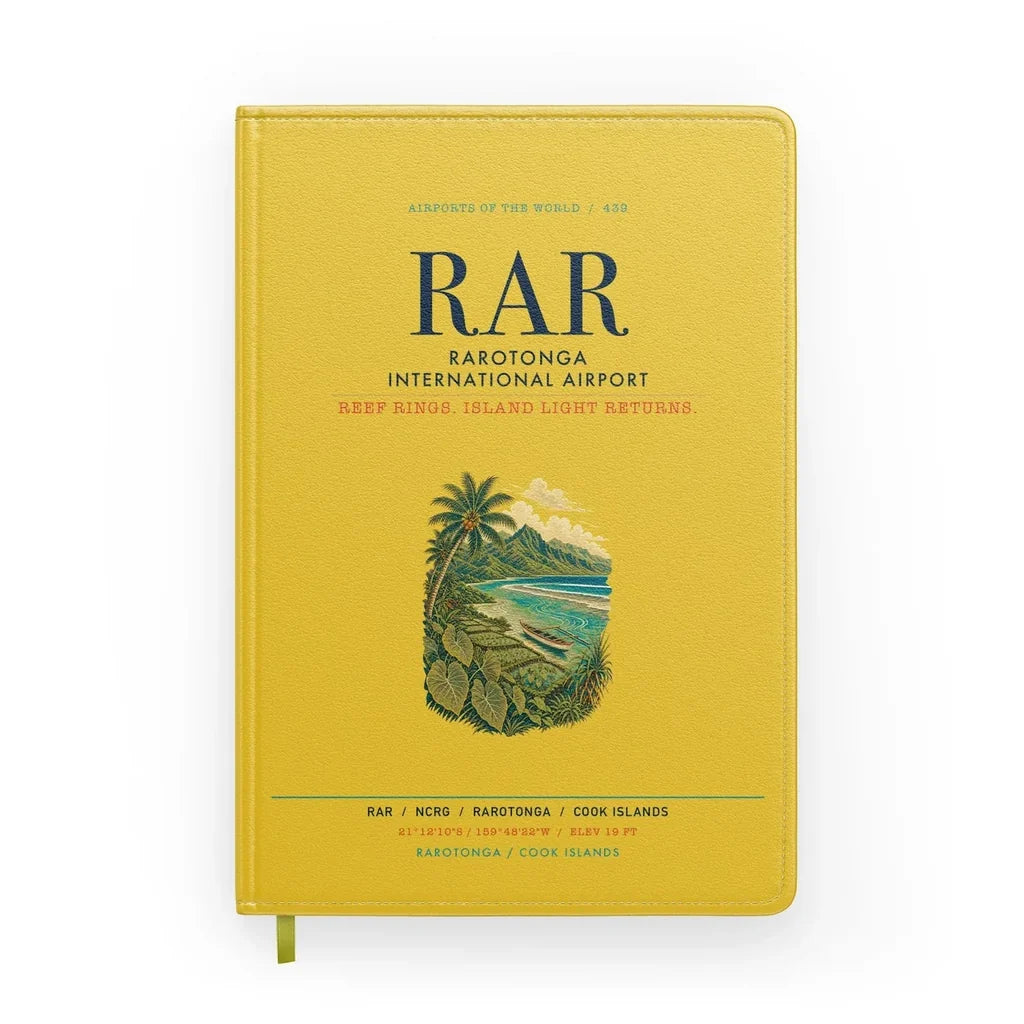 Rarotonga International Airport (RAR) design on yellow notebook