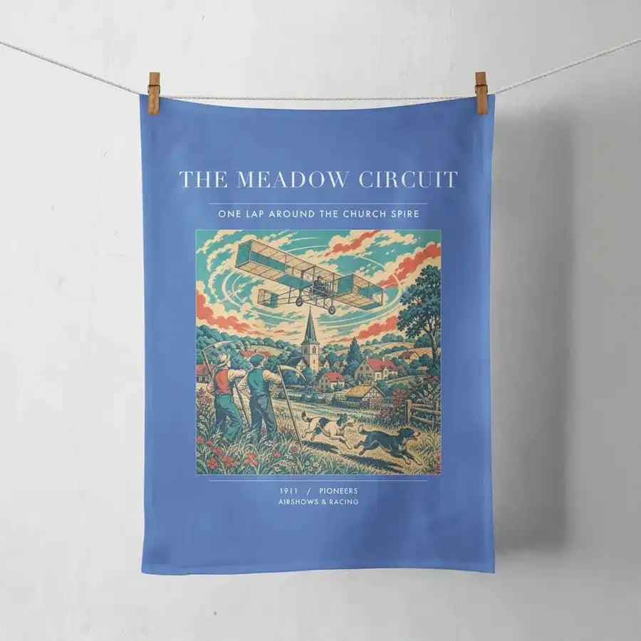 VINTAGE G4325 - The Meadow Circuit - Designed Towels design on blue