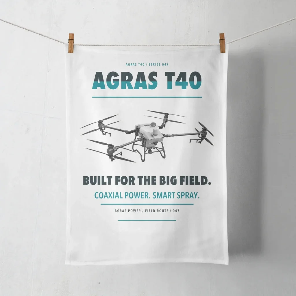 DJI Agras T40 design on white towel
