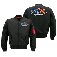 Thumbnail for Rex Airlines aviation design embroidered on black bomber jacket